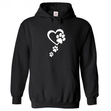 Dog Paw Print with Heart Classic Unisex Kids and Adults Pullover Hoodie for Dog Lovers									 									 									